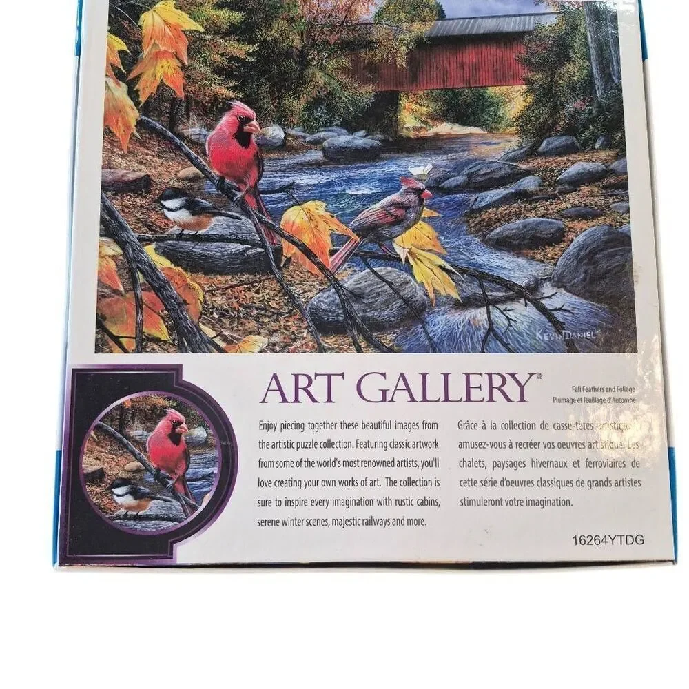 Art Gallery Fall Feather & Foliage 1000 pc Jigsaw Puzzle, GUC tape on box